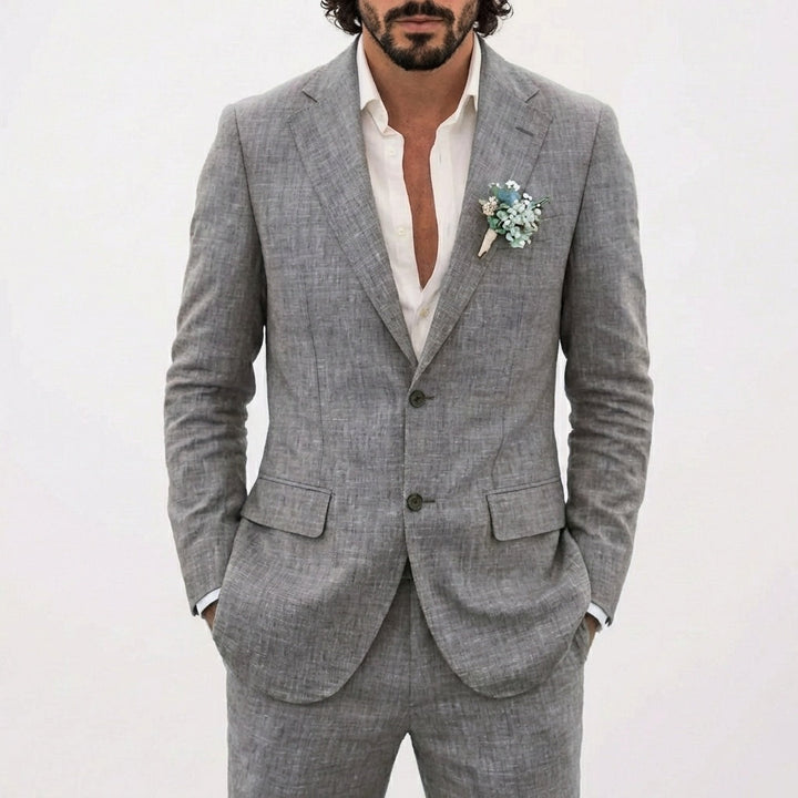 Heren Tweedelig Gemêleerd Pak - Blazer met Revers, Twee Knopen en Pantalon