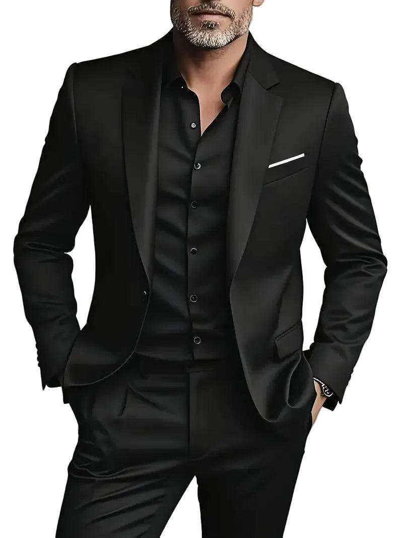 Heren Tweedelig Pak met Inkepingrevers - Blazer met Enkele Rij Knopen