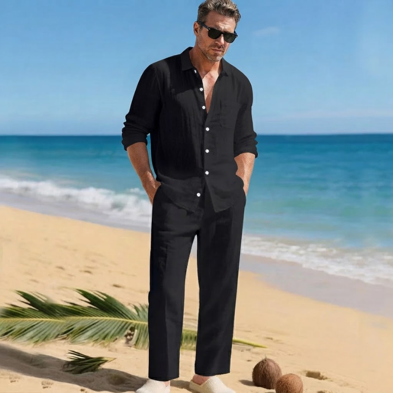 Heren Tweedelige Set - Overhemd met Lange Mouwen en Broek