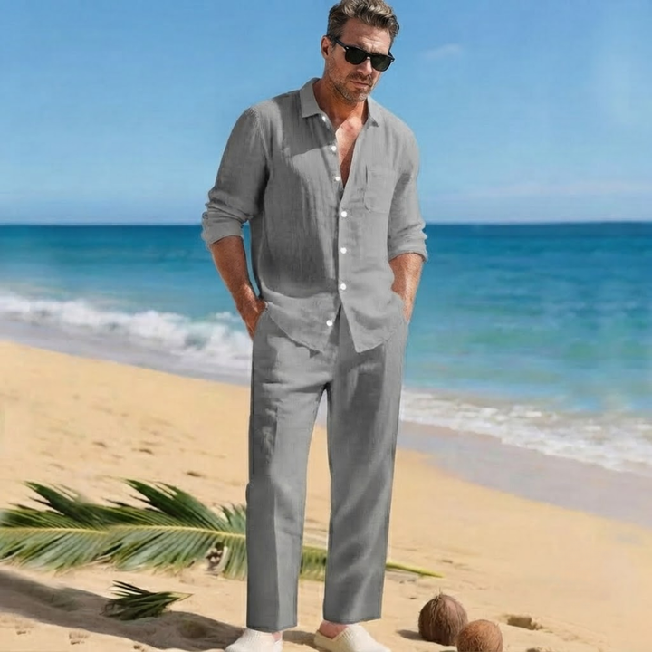 Heren Tweedelige Set - Overhemd met Lange Mouwen en Broek