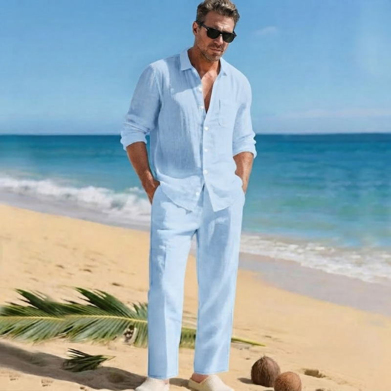Heren Tweedelige Set - Overhemd met Lange Mouwen en Broek
