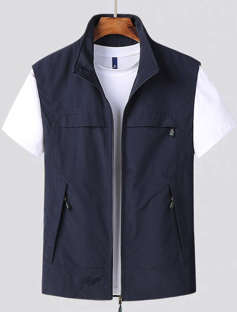 Heren Utility Vest - Mouwloos Jack met Opstaande Kraag en Meerdere Zakken