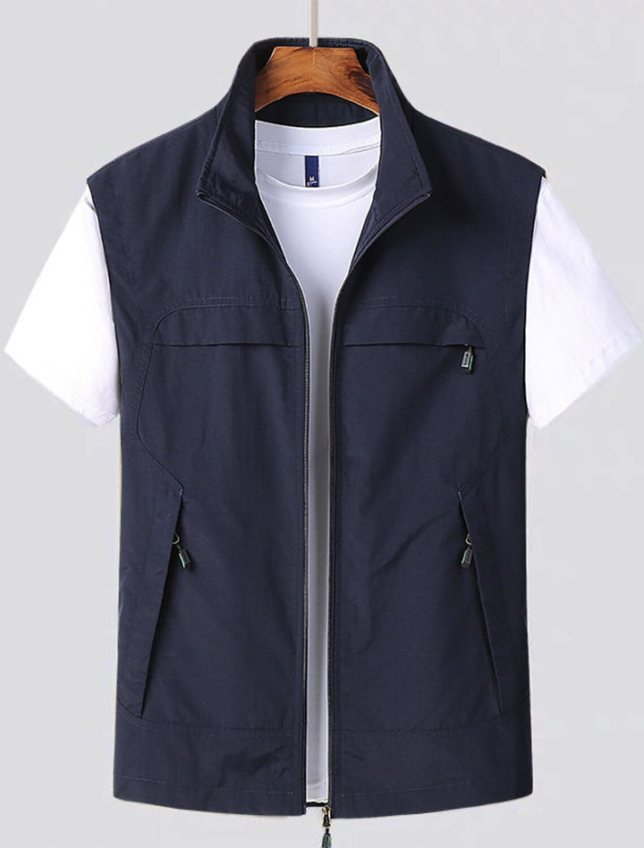 Heren Utility Vest - Mouwloos Jack met Opstaande Kraag en Meerdere Zakken