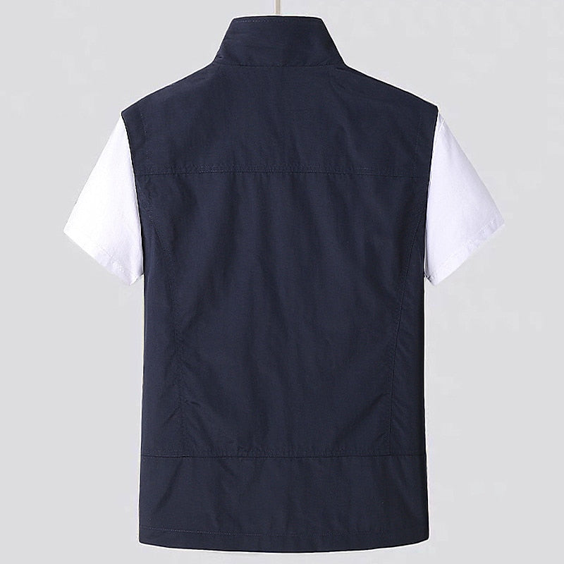 Heren Utility Vest - Mouwloos Jack met Opstaande Kraag en Meerdere Zakken