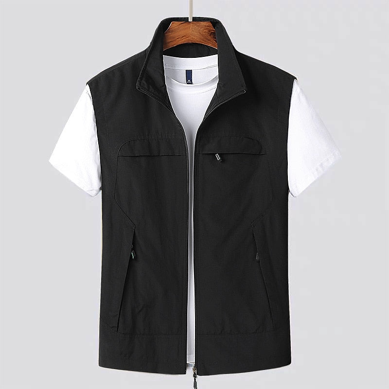 Heren Utility Vest - Mouwloos Jack met Opstaande Kraag en Meerdere Zakken