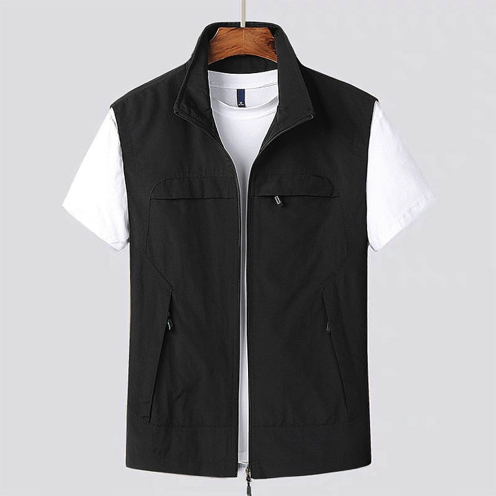 Heren Utility Vest - Mouwloos Jack met Opstaande Kraag en Meerdere Zakken