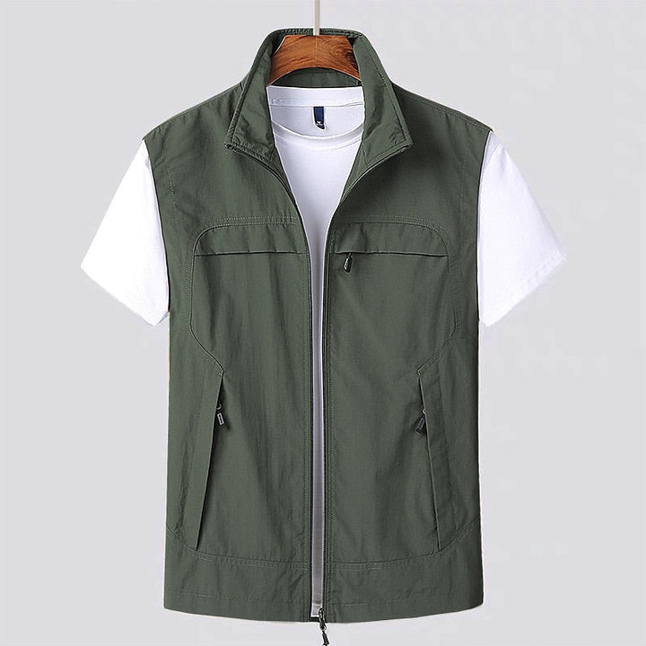 Heren Utility Vest - Mouwloos Jack met Opstaande Kraag en Meerdere Zakken