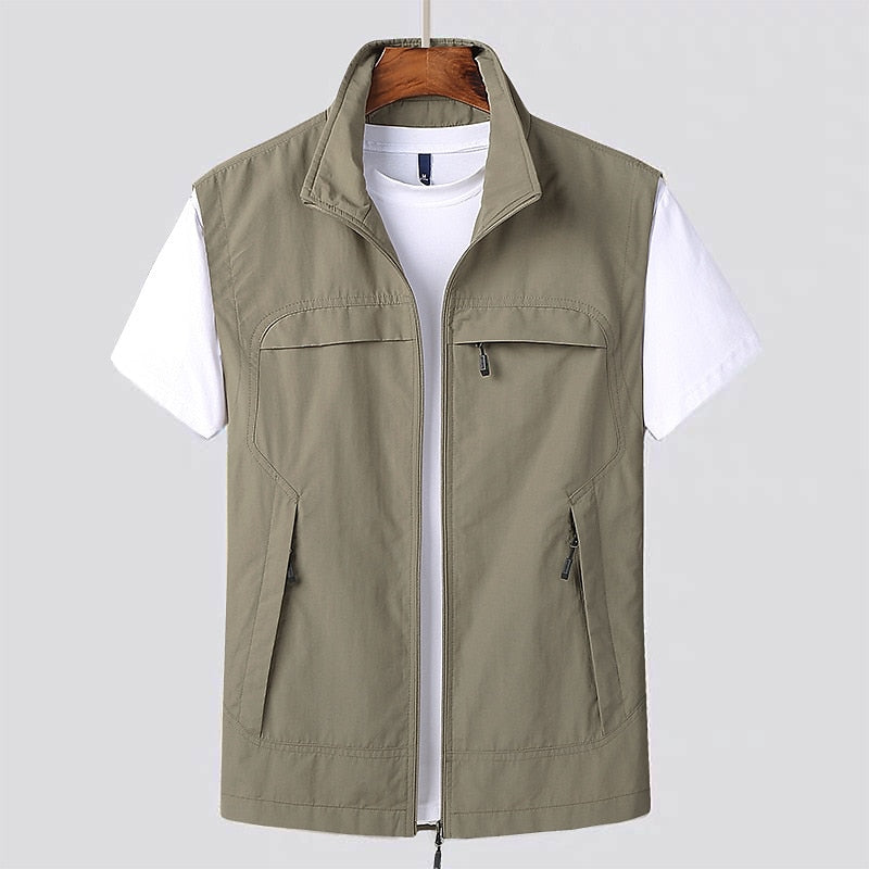 Heren Utility Vest - Mouwloos Jack met Opstaande Kraag en Meerdere Zakken