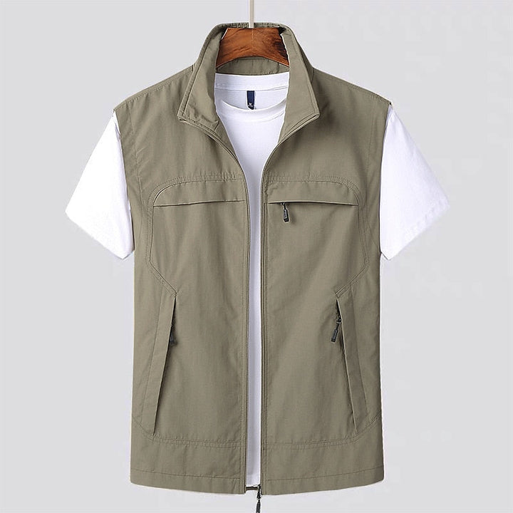 Heren Utility Vest - Mouwloos Jack met Opstaande Kraag en Meerdere Zakken