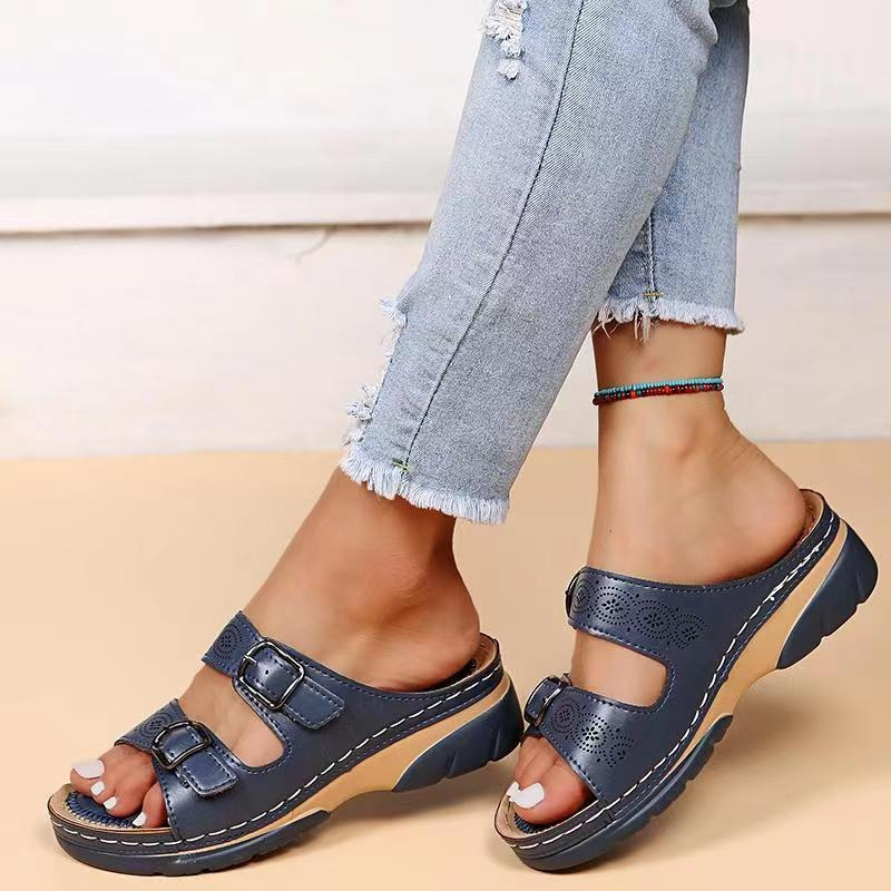 Instap sandalen met dubbele gesp en open teen – casual slippers met stevige zool