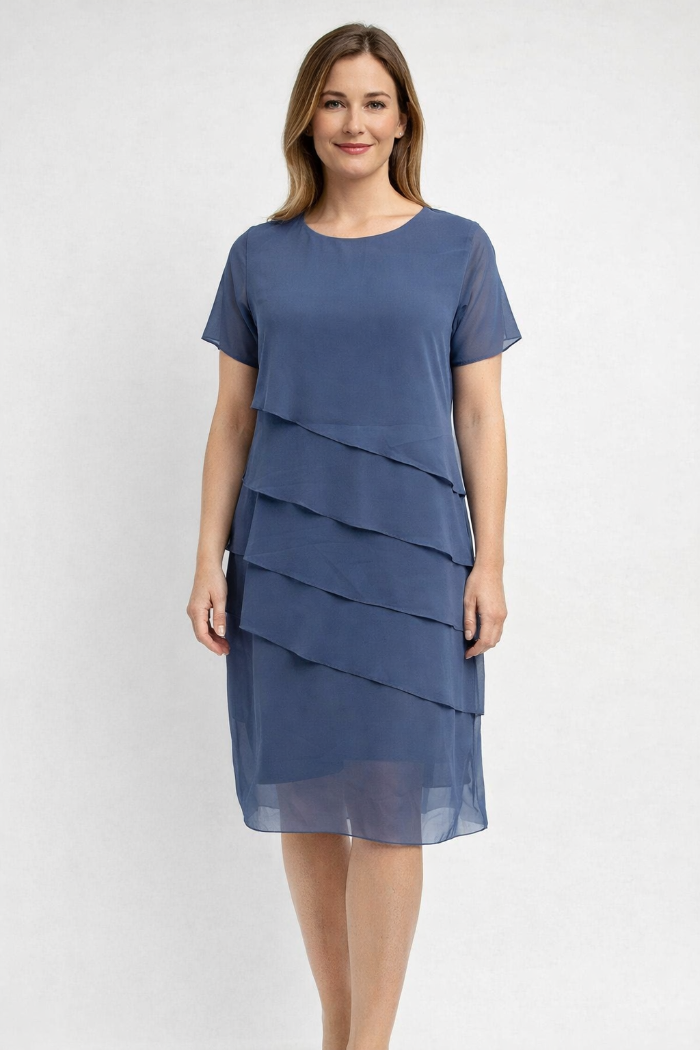 Jurk met Overlappende Ruches en Korte Mouwen - Midi