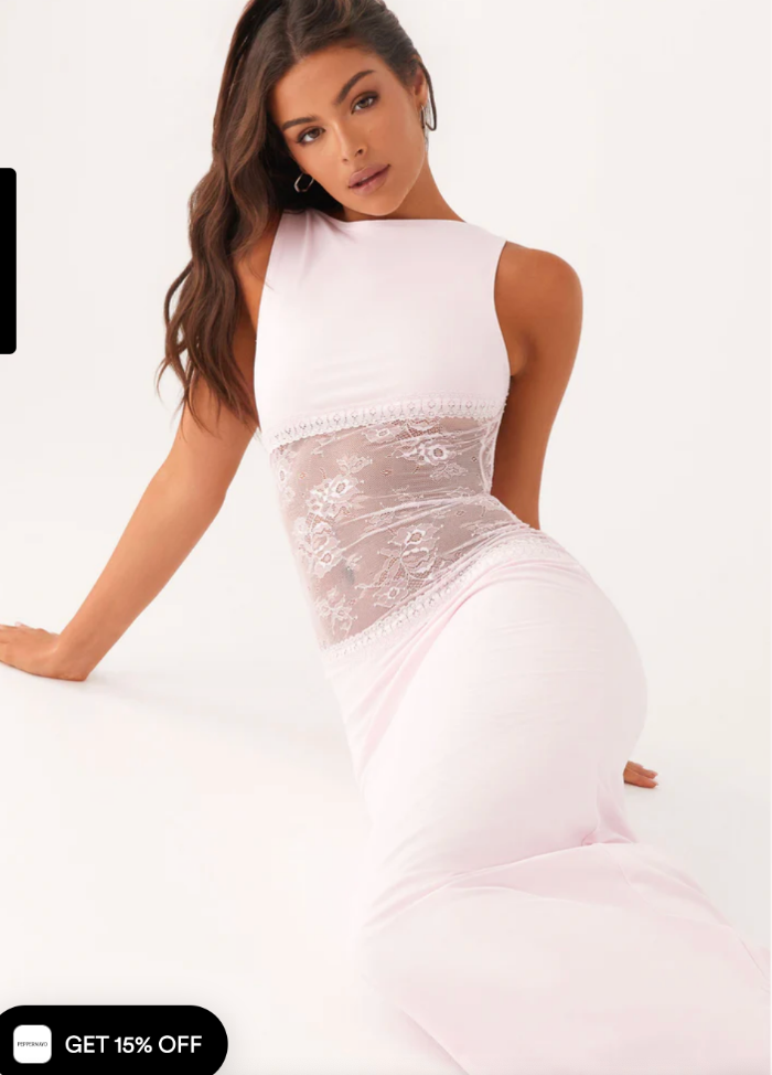 Lange avondjurk met kanten inzet - Maxi Dress