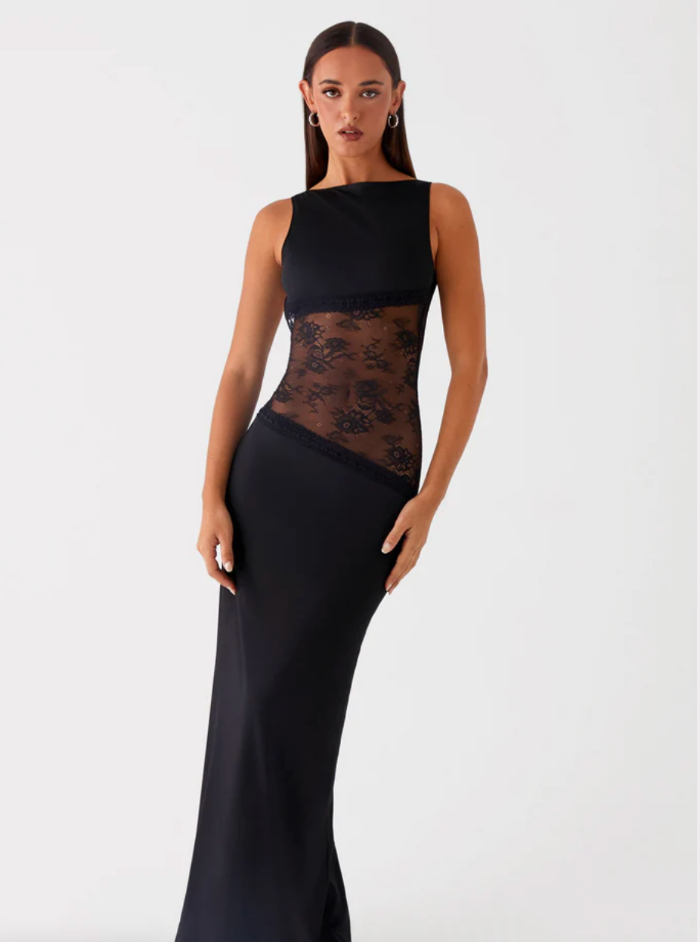 Lange avondjurk met kanten inzet - Maxi Dress
