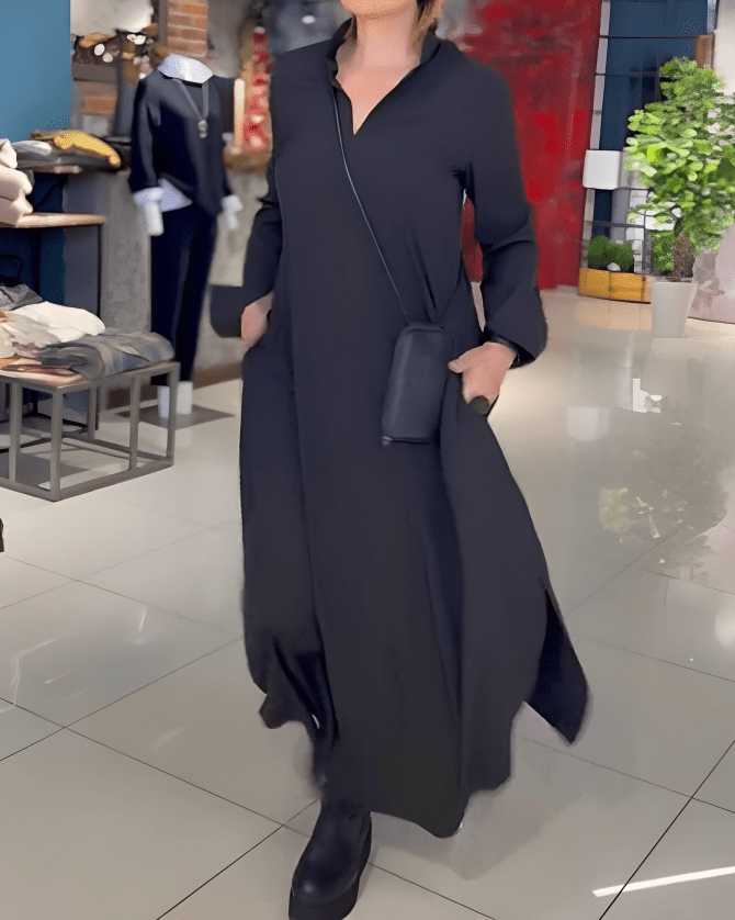 Maxi Jurk met Lange Mouwen en V-hals