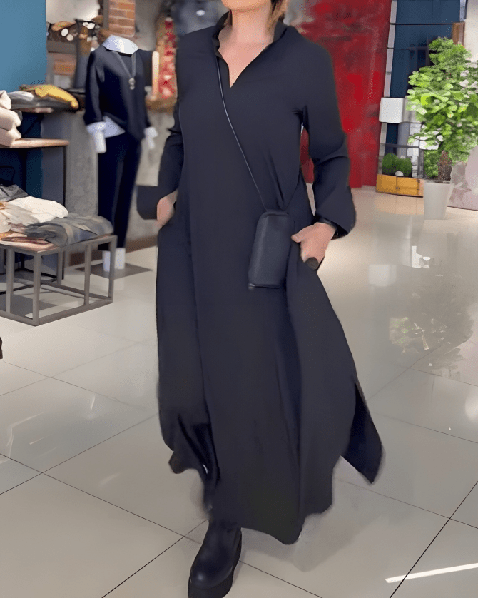 Maxi Jurk met Lange Mouwen en V-hals