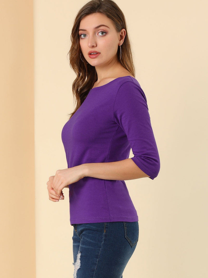 Minimalistisch Vrouwen Shirt - Ronde Hals & 3/4 Mouwen