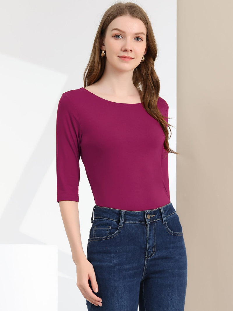 Minimalistisch Vrouwen Shirt - Ronde Hals & 3/4 Mouwen