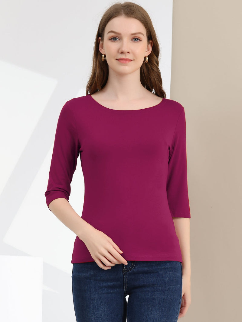 Minimalistisch Vrouwen Shirt - Ronde Hals & 3/4 Mouwen