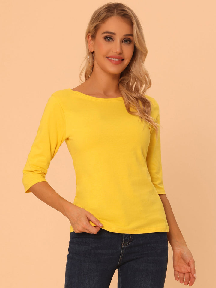 Minimalistisch Vrouwen Shirt - Ronde Hals & 3/4 Mouwen