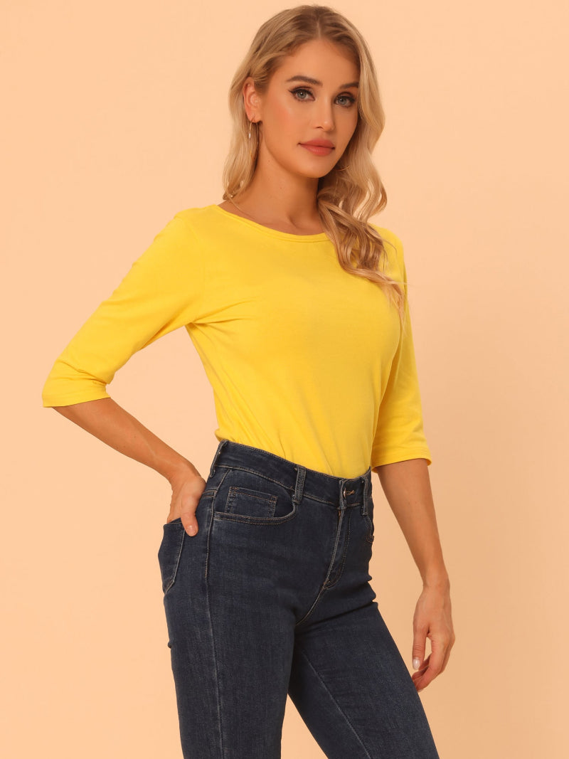 Minimalistisch Vrouwen Shirt - Ronde Hals & 3/4 Mouwen