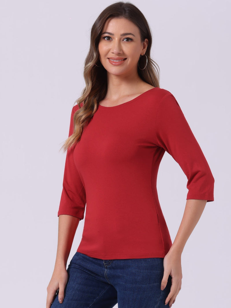 Minimalistisch Vrouwen Shirt - Ronde Hals & 3/4 Mouwen