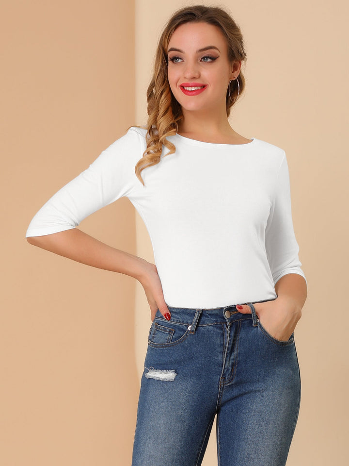Minimalistisch Vrouwen Shirt - Ronde Hals & 3/4 Mouwen