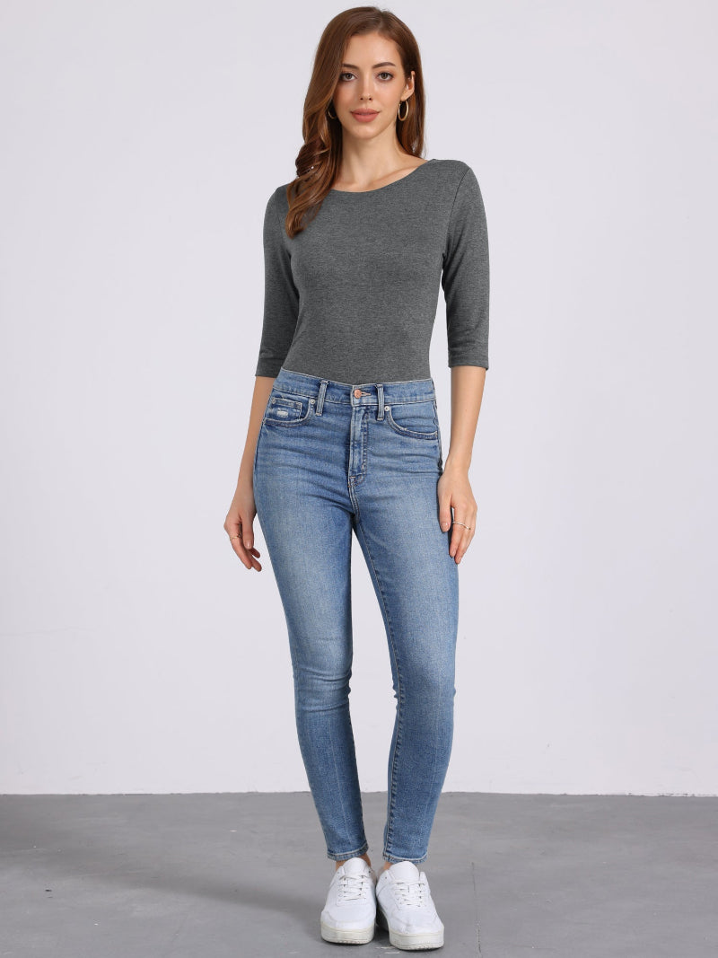 Minimalistisch Vrouwen Shirt - Ronde Hals & 3/4 Mouwen