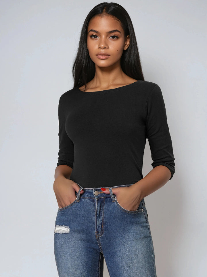 Minimalistisch Vrouwen Shirt - Ronde Hals & 3/4 Mouwen