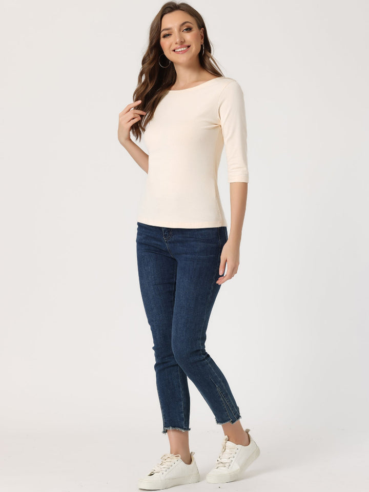 Minimalistisch Vrouwen Shirt - Ronde Hals & 3/4 Mouwen