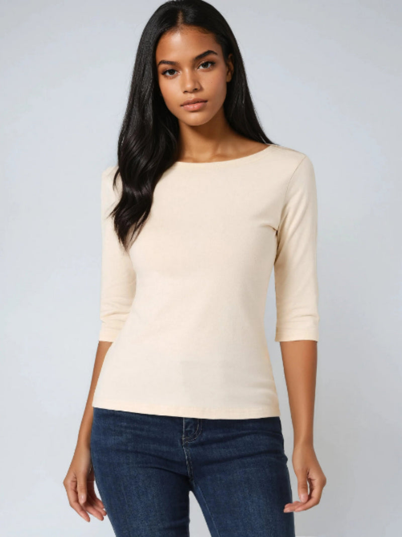 Minimalistisch Vrouwen Shirt - Ronde Hals & 3/4 Mouwen