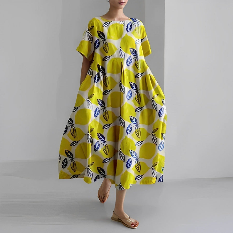 Oversized Maxi Jurk met Abstracte Bloemenprint en Korte Mouwen