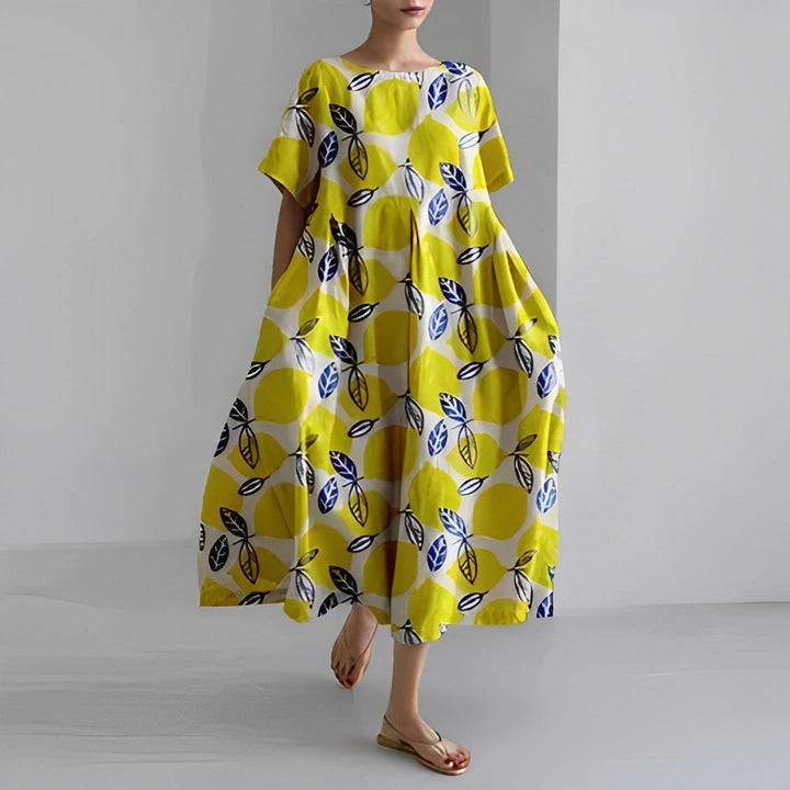 Oversized Maxi Jurk met Abstracte Bloemenprint en Korte Mouwen