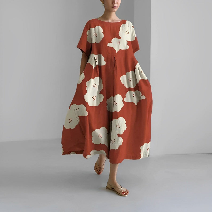 Oversized Maxi Jurk met Abstracte Bloemenprint en Korte Mouwen
