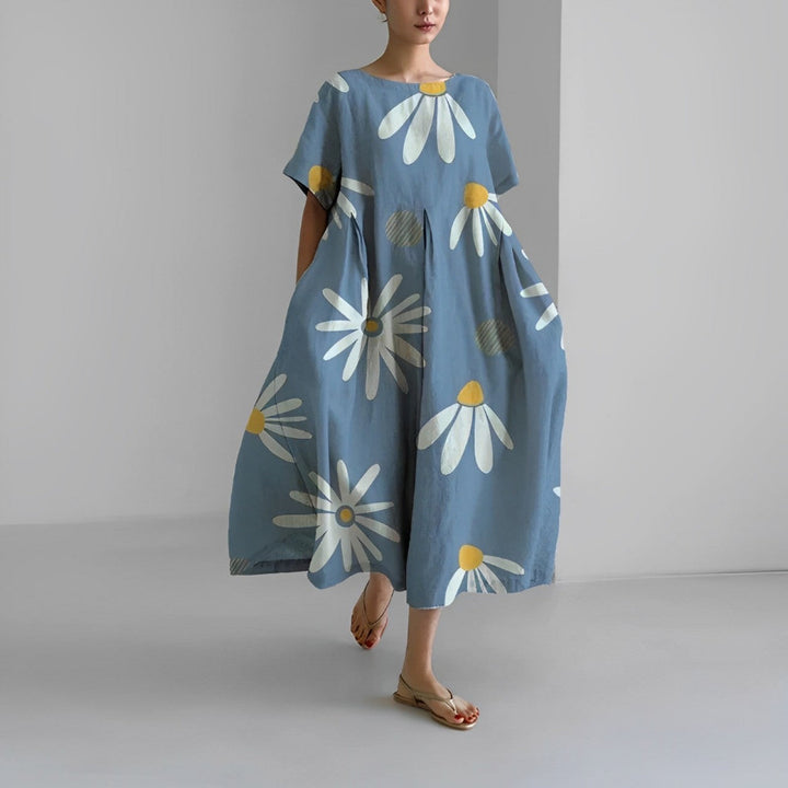 Oversized Maxi Jurk met Abstracte Bloemenprint en Korte Mouwen