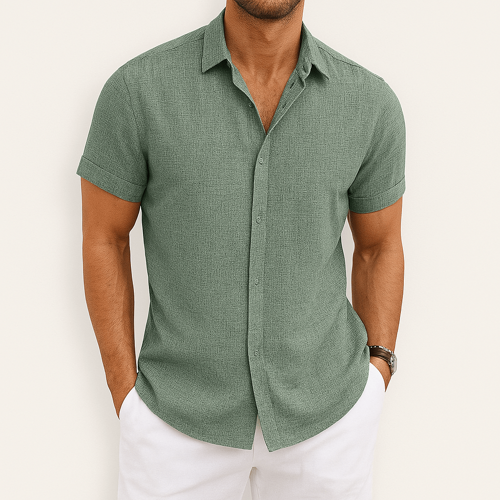 Stijlvolle Heren Blouse - Overhemd met Korte Mouwen en Knoopsluiting