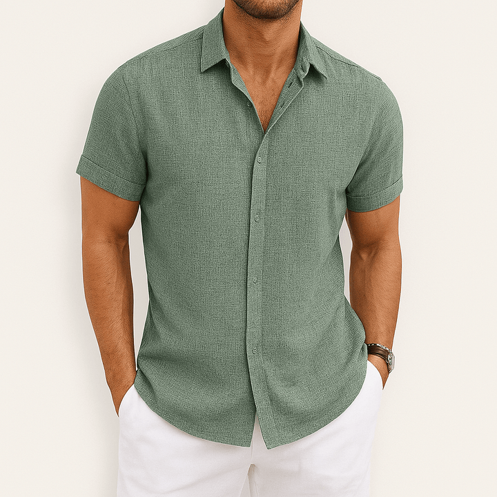Stijlvolle Heren Blouse - Overhemd met Korte Mouwen en Knoopsluiting