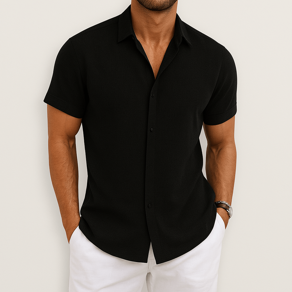 Stijlvolle Heren Blouse - Overhemd met Korte Mouwen en Knoopsluiting