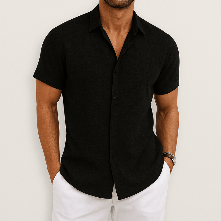 Stijlvolle Heren Blouse - Overhemd met Korte Mouwen en Knoopsluiting