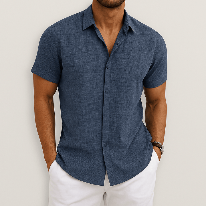 Stijlvolle Heren Blouse - Overhemd met Korte Mouwen en Knoopsluiting