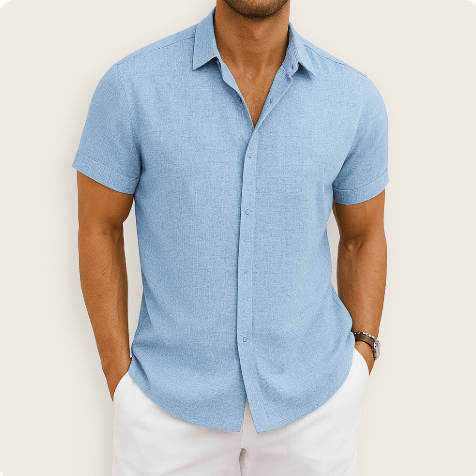 Stijlvolle Heren Blouse - Overhemd met Korte Mouwen en Knoopsluiting