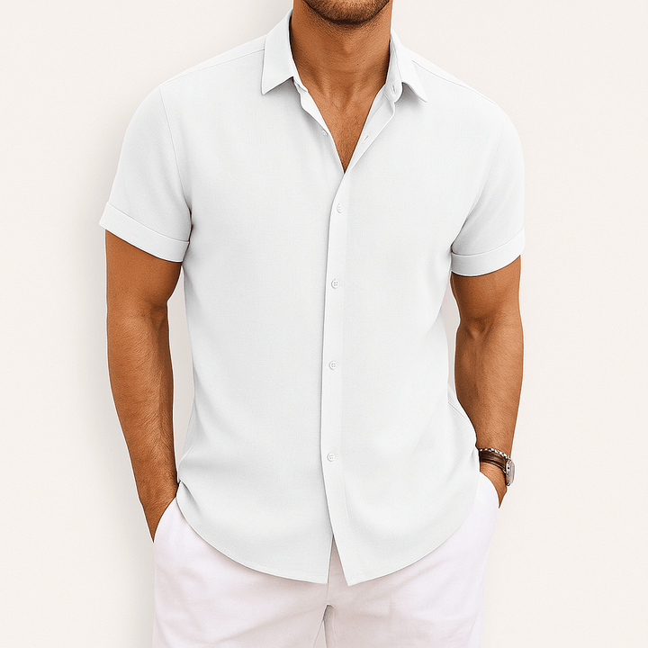 Stijlvolle Heren Blouse - Overhemd met Korte Mouwen en Knoopsluiting