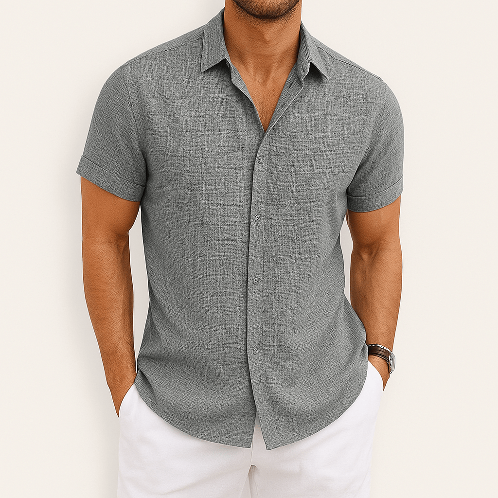 Stijlvolle Heren Blouse - Overhemd met Korte Mouwen en Knoopsluiting