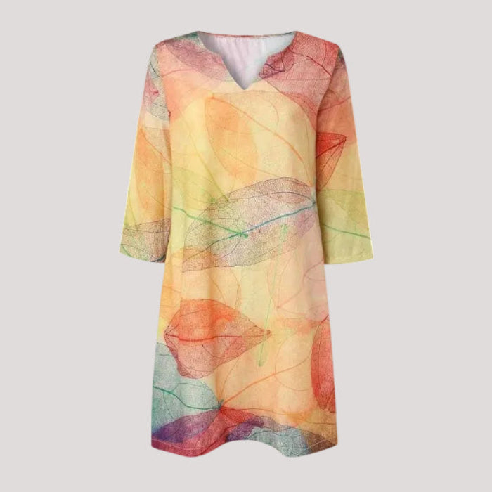 Stijlvolle Jurk met Botanische Print en V-hals - Midi