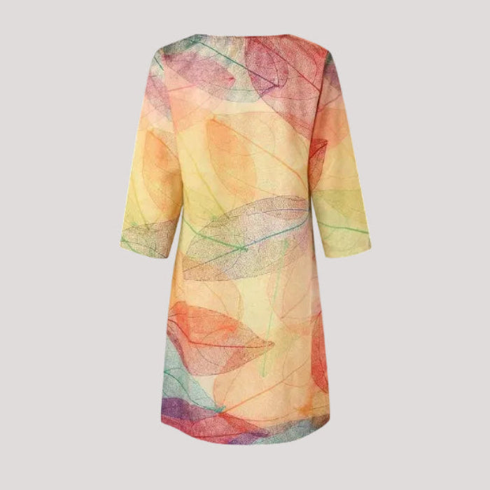 Stijlvolle Jurk met Botanische Print en V-hals - Midi