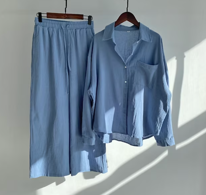 Tweedelige set met blouse en wijde broek - Vrouwen Zomer Set
