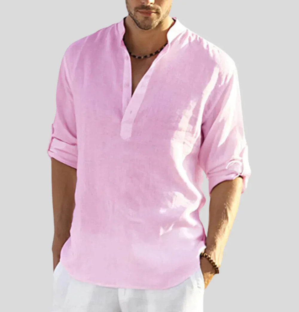 Zomers Heren Overhemd met Kraag en V-halsopening