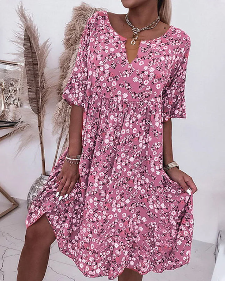 Zomerse Jurk met Bloemenprint en Korte Mouwen - Midi