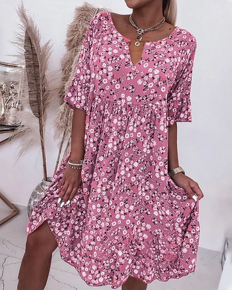 Zomerse Jurk met Bloemenprint en Korte Mouwen - Midi