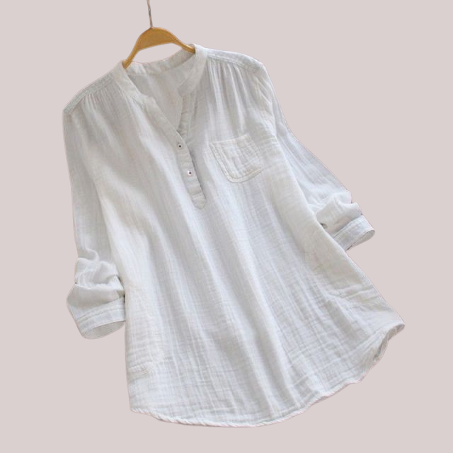 Zomerse Tuniek Blouse met Lange Mouwen en Knoopsluiting