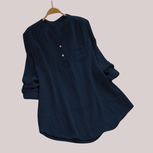 Zomerse Tuniek Blouse met Lange Mouwen en Knoopsluiting